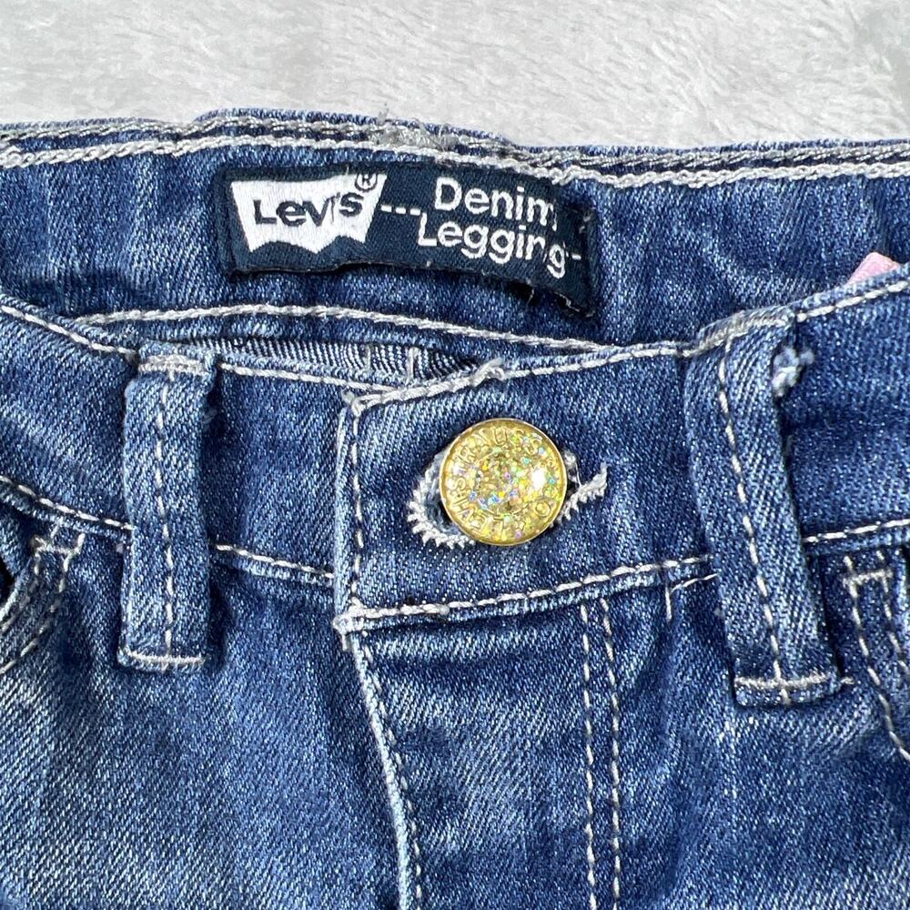 Western Girls Levi's 4/5 Denim Legging Adjustable Waist Pocket Hearts Boho - Picture 3 of 7